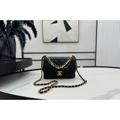 Chanel AS4385 Mini Flap Bag in Black Lambskin Leather