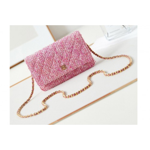 Chanel AP0250 Classic Wallet On Chain Bag in Pink Cotton Tweed