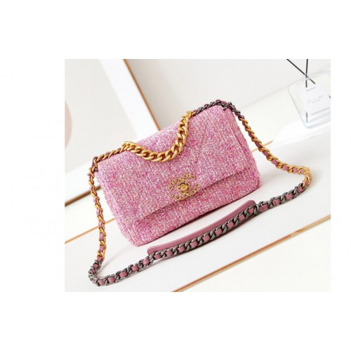 Chanel 19 Handbag AS1160 in Pink Cotton Tweed