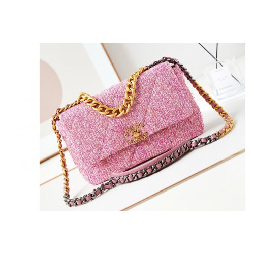 Chanel 19 Large Handbag AS1161 in Pink Cotton Tweed
