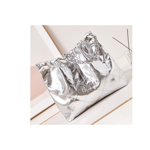 Chanel 22 Handbag AS3261 in Silver Shiny Calfskin Chanel 22 Handbag AS3261 in Silver Shiny Calfskin