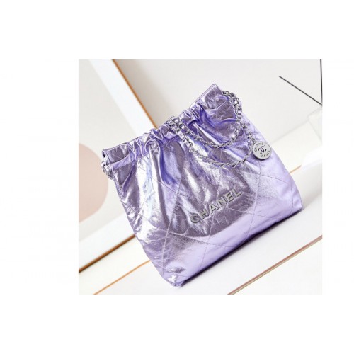 Chanel 22 Small Handbag AS3260 in Purple Shiny Calfskin