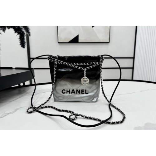 Chanel 22 AS3980 Mini Flap Handbag in Black/Grey Patent Gradient Calfskin