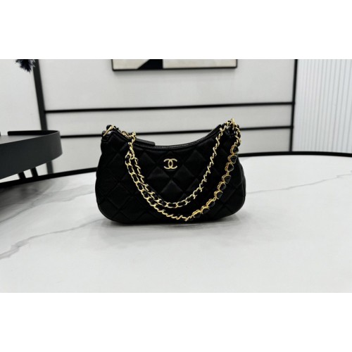 Chanel Small Hobo Bag in Black Lambskin Leather