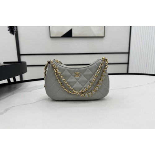 Chanel Small Hobo Bag in Grey Lambskin Leather