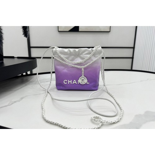 Chanel 22 AS3980 Mini Flap Handbag in White/Purple Patent Gradient Calfskin Chanel 22 AS3980 Mini Flap Handbag in White/Purple Patent Gradient Calfskin