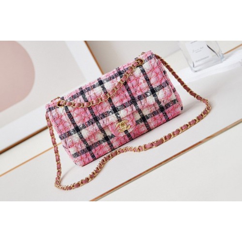 Chanel Classic 11.12 Handbag A01112 in Pink/Navy Blue/White Cotton&Wool Tweed Chanel Classic 11.12 Handbag A01112 in Pink/Navy Blue/White Cotton&Wool Tweed