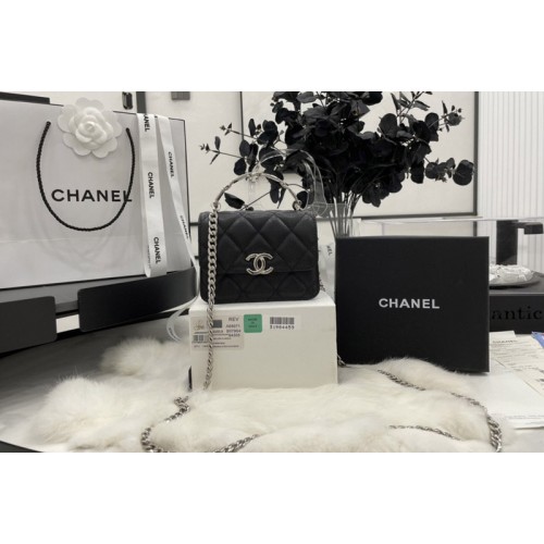 Chanel Mini Flap Bag with Top Handle in Black Grained Calfskin