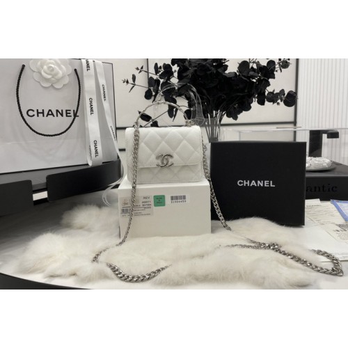 Chanel Mini Flap Bag with Top Handle in White Grained Calfskin