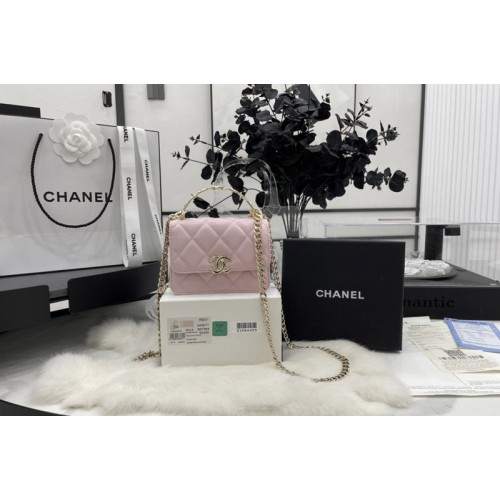 Chanel Mini Flap Bag with Top Handle in Pink Grained Calfskin