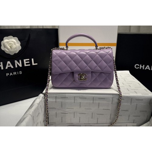 Chanel AS2431 Mini Classic Handbag with Top Handle in Purple Lambskin