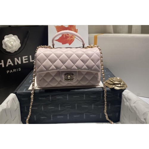 Chanel AS2431 Mini Classic Handbag with Top Handle in Light Pink Lambskin