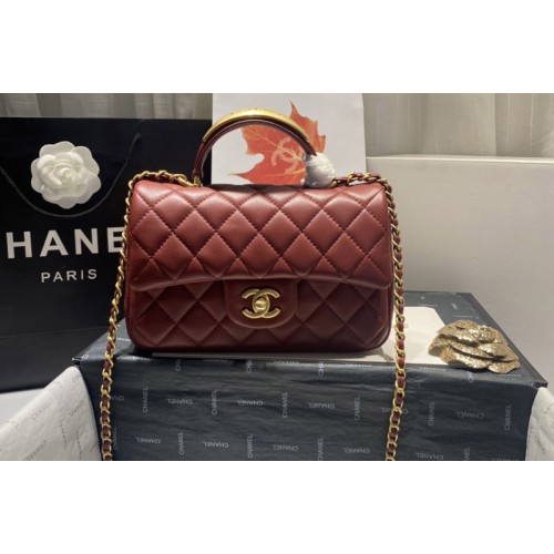 Chanel AS2431 Mini Classic Handbag with Top Handle in Bordeaux Lambskin