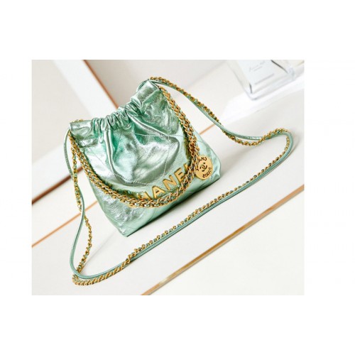 Chanel 22 Mini Handbag AS3980 in Green Shiny Calfskin Chanel 22 Mini Handbag AS3980 in Green Shiny Calfskin