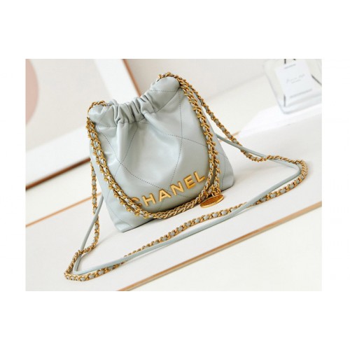 Chanel 22 Mini Handbag  AS3980 in Blue Shiny Calfskin