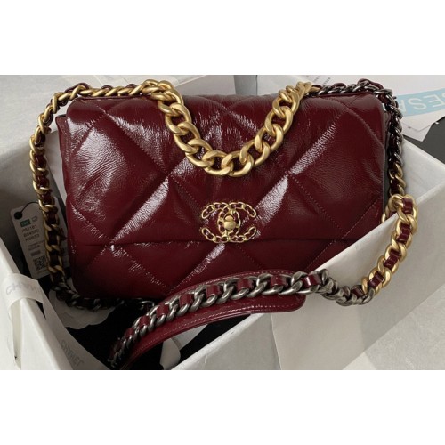 Chanel 19 Large Handbag  AS1161 in Wine Shiny Calfskin