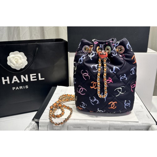 Chanel AS4810 Backpack in Black and Multicolor Printed Fabric