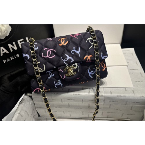 Chanel Mini Classic Handbag A69900 in Black and Multicolor Printed Fabric