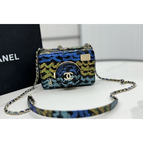 Chanel AS4817 Camera Bag in Blue Snake Leather