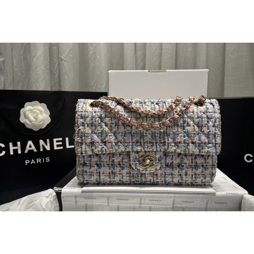 Chanel A01112 Mini Classic 11.12 Handbag in White/Blue/Pink Wool Tweed