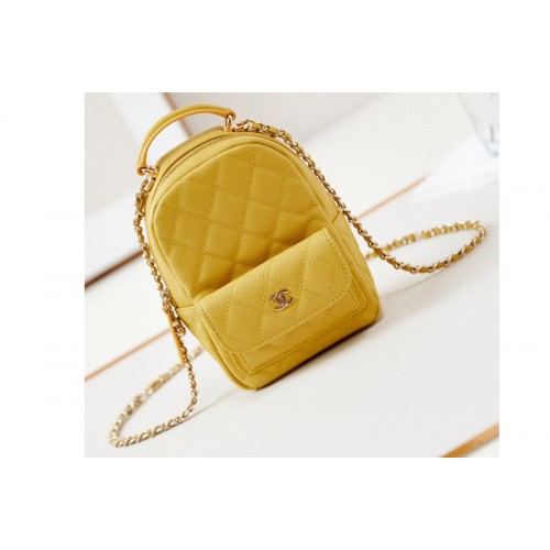 Chanel AP3753 Classic mini backpack in Yellow Grained Calfskin