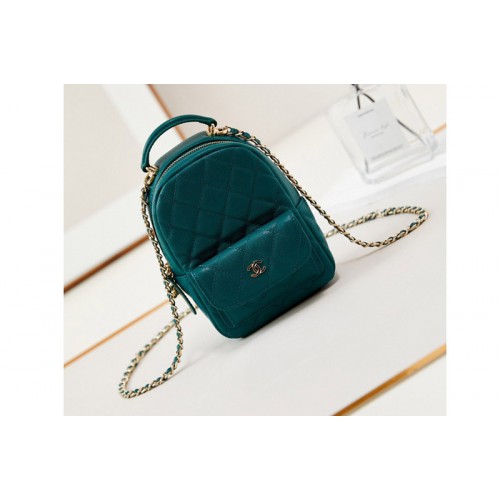 Chanel AP3753 Classic mini backpack in Green Grained Calfskin