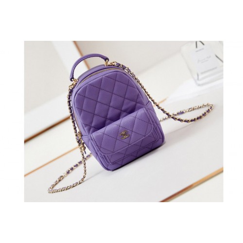 Chanel AP3753 Classic mini backpack in Purple Grained Calfskin