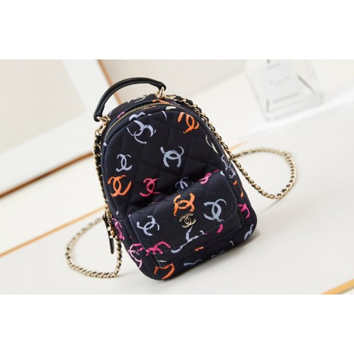 Chanel AP3753 Classic mini backpack in Black and Multicolor Printed Fabric