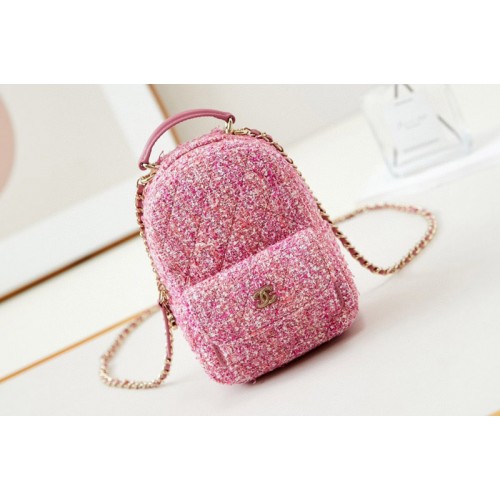 Chanel AP3753 Classic mini backpack in Pink Wool Tweed