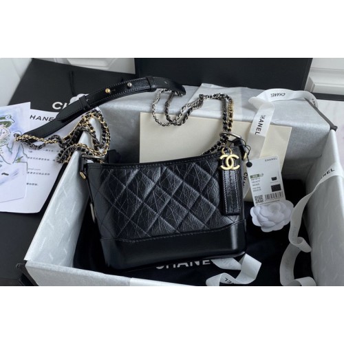 Chanel A91810 Gabrielle Small Hobo Bag in Black Calfskin