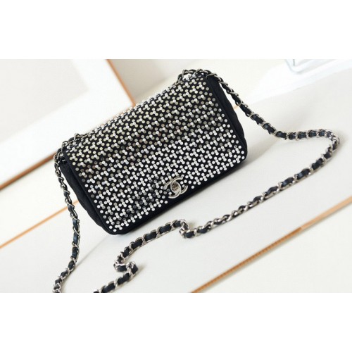 Chanel AS4793 Mini Flap Bag in Black Velvet, Imitation Pearls, Sequins