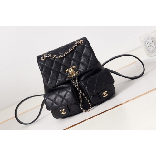 Chanel AS3860 Small Backpack in Black Grained Calfskin