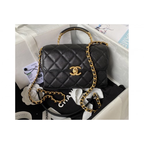 Chanel AS3982 Small Flap Bag With Top Handle in Black Calfskin