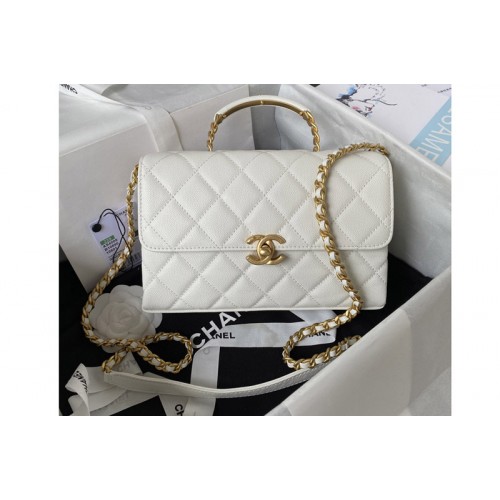 Chanel AS4008 Flap Bag With Top Handle in White Calfskin