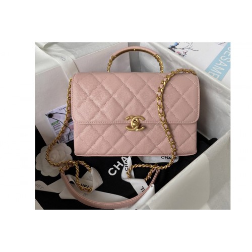 Chanel AS4008 Flap Bag With Top Handle in Pink Calfskin