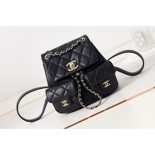 Chanel AS3787 Small Backpack in Black Grained Calfskin