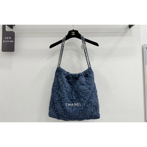 Chanel 22  Handbag AS3261 in Blue Washed Denim