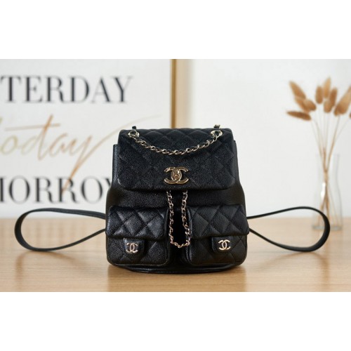 Chanel AS3860 Small Backpack in Black Grained Calfskin