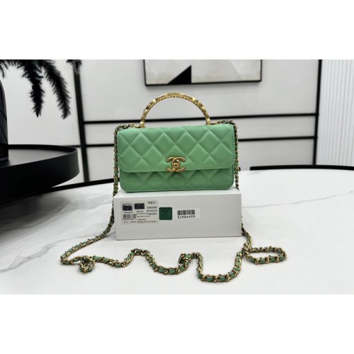 Chanel A96068 Mini Wallet on Chain in Green Shiny Lambskin