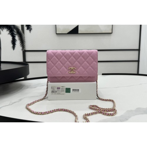 Chanel AP3971 Wallet on Chain Bag in Pink Grained Shiny Calfskin