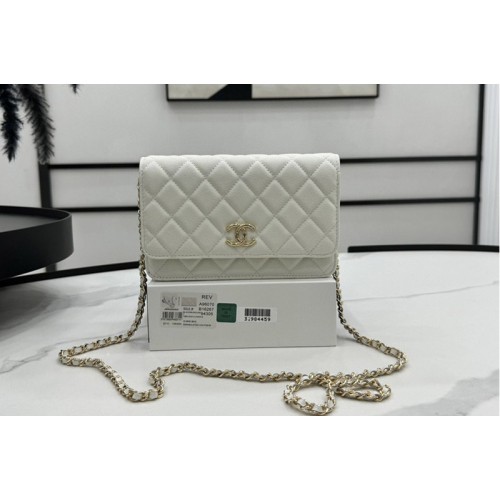 Chanel AP3971 Wallet on Chain Bag in White Grained Shiny Calfskin