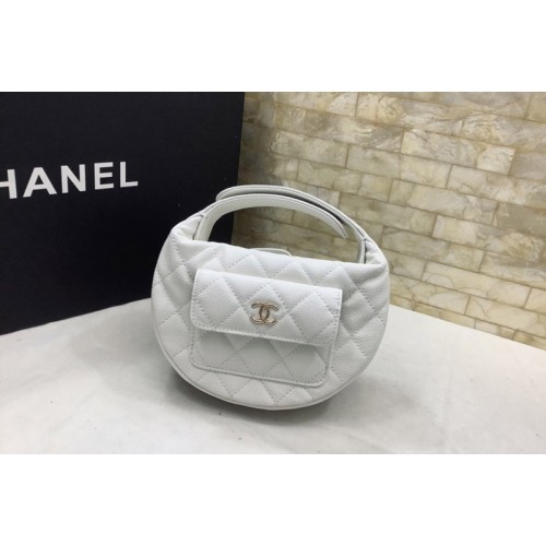 Chanel Micro Hoop Bag in White Lambskin
