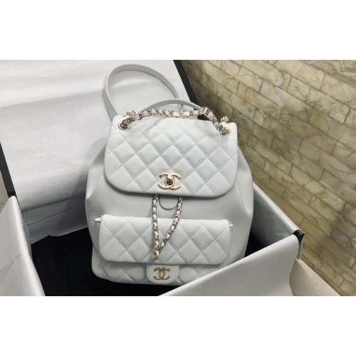 Chanel AS2908 Small Backpack in White Grained Calfskin