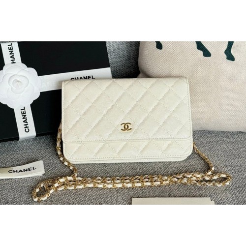 Chanel WOC Wallet on Chain Bag in White Grained Calfskin With Gold