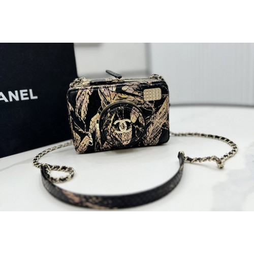 Chanel AS4817 Camera Bag in Black Snake Leather