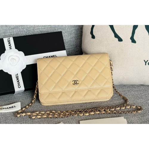 Chanel WOC Wallet on Chain Bag in Apricot Grained Calfskin With Silver