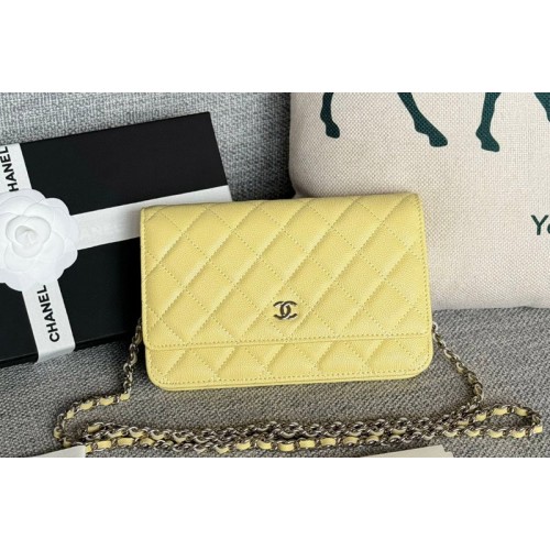 Chanel WOC Wallet on Chain Bag in Yellow Grained Calfskin With Silver