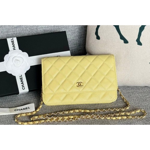 Chanel WOC Wallet on Chain Bag in Yellow Grained Calfskin With Gold