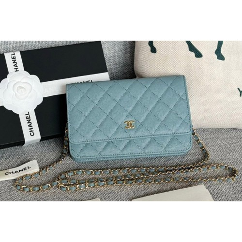 Chanel WOC Wallet on Chain Bag in Blue Grained Calfskin With Gold