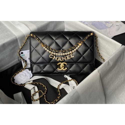 Chanel AS5011 Small Flap Bag in Black Shiny Lambskin